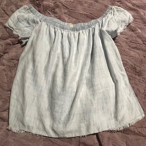 Cloth and Stone off the shoulder raw hem